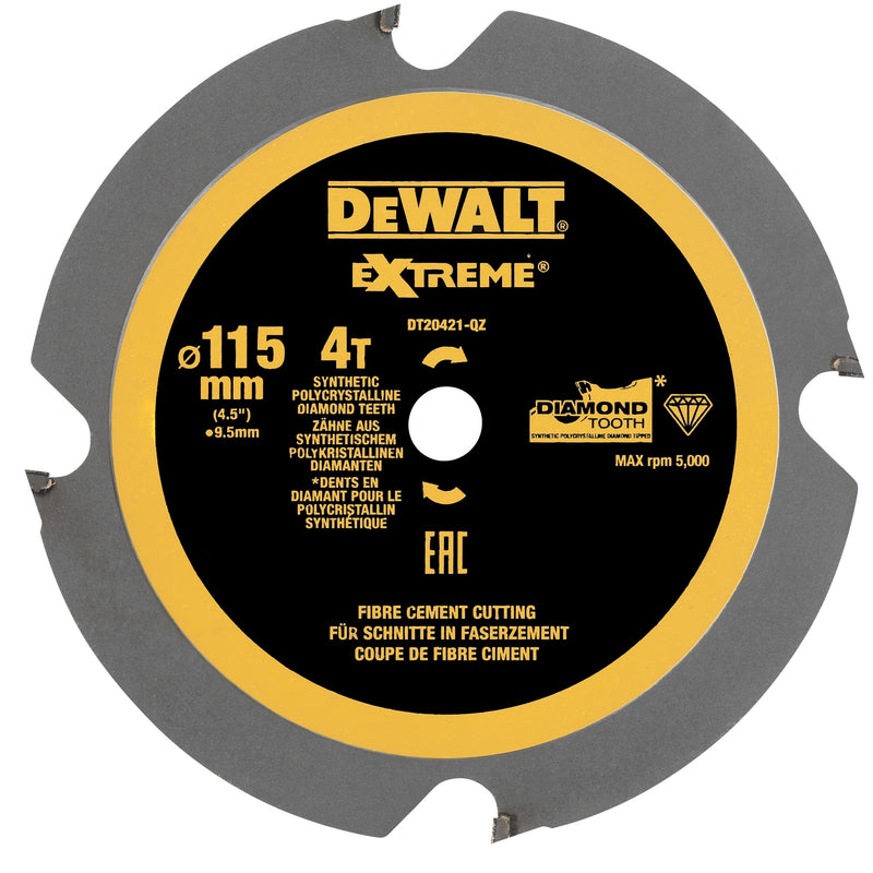 Lâmina de serra circular Dewalt (DT20421-QZ) EXTREME 115 mm x 9,5 mm 4T PCD para múltiplos materiais