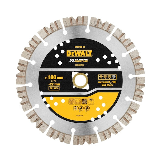 Disco diamantado segmentado multiuso Dewalt (DT20468-QZ) XR EXTREME® RUNTIME 180 mm x 22 mm