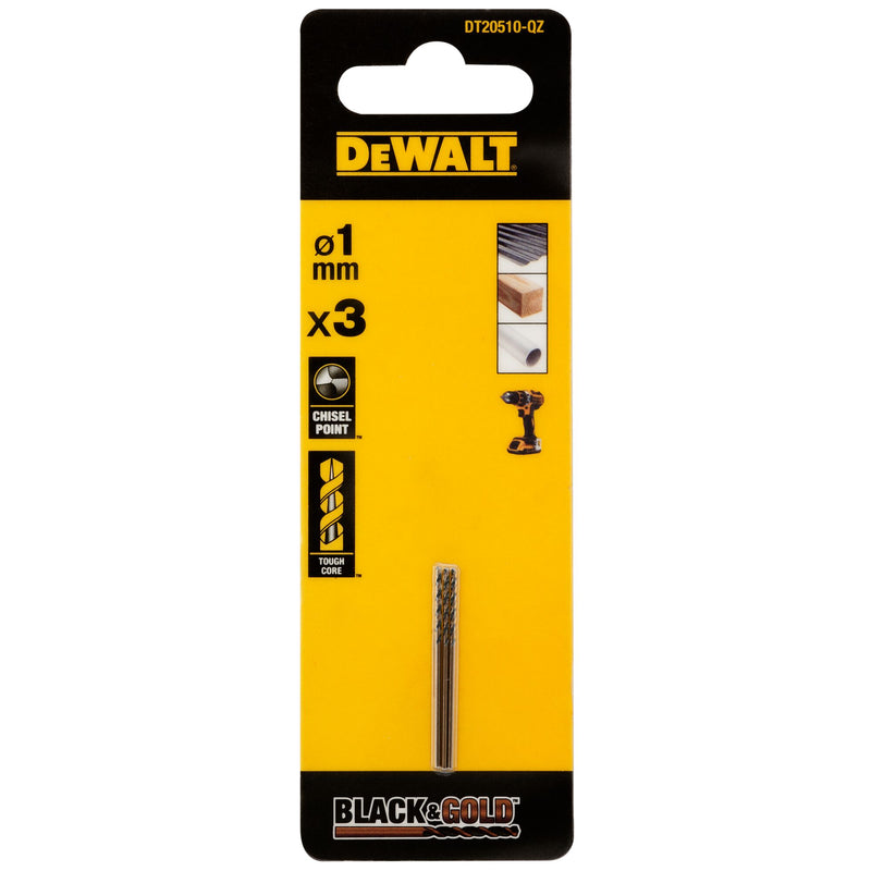 Dewalt (DT20510-QZ) BLACK & GOLD 1mm HSS Drill Bit (3 Pk)