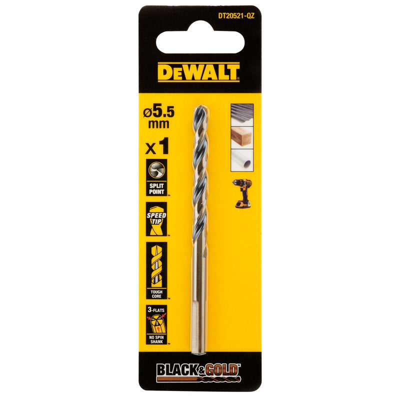 Dewalt (DT20521-QZ) BLACK & GOLD 5.5mm HSS Drill Bit