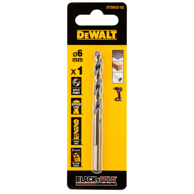 Dewalt (DT20522-QZ) BLACK & GOLD 6mm HSS Drill Bit