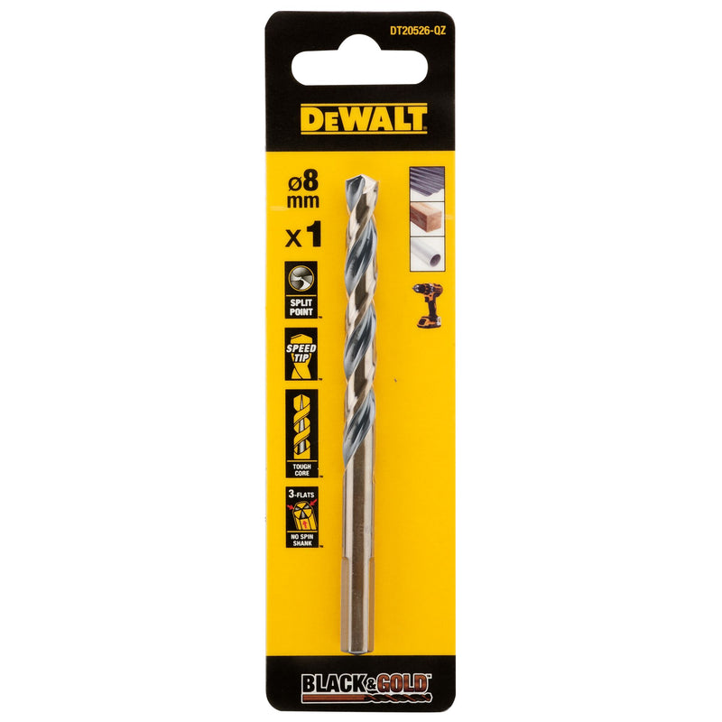 Dewalt (DT20526-QZ) BLACK & GOLD 8mm HSS Drill Bit