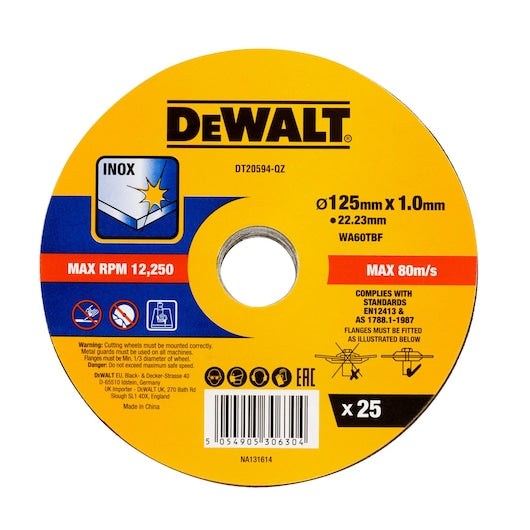 Dewalt (DT20594-QZ) Pacote com 25 discos abrasivos para corte de metal de 125 mm.