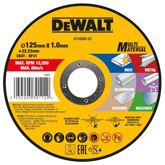 Disco de corte multimaterial Dewalt (DT20595-QZ) 125 mm x 1 mm x 22,23 mm