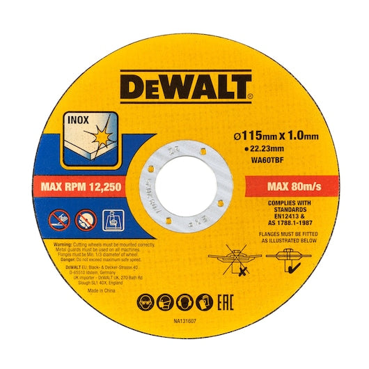 Disco de corte abrasivo para metal Dewalt (DT20599-QZ) 115 mm x 1 mm (100 unidades)