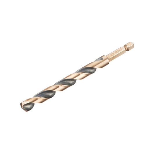 Broca de impacto Dewalt (DT20615-QZ) preta e dourada de 9,5 mm com encaixe hexagonal em aço rápido (HSS).