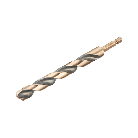 Broca de impacto Dewalt (DT20618-QZ) preta e dourada de 12 mm com encaixe hexagonal e aço rápido (HSS).