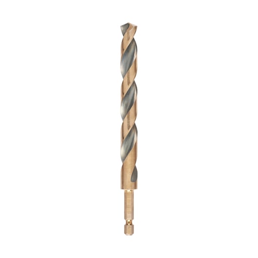Broca de impacto Dewalt (DT20618-QZ) preta e dourada de 12 mm com encaixe hexagonal e aço rápido (HSS).