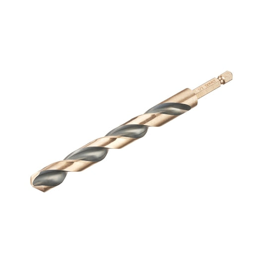 Broca de impacto Dewalt (DT20619-QZ) preta e dourada de 13 mm com encaixe hexagonal em aço rápido (HSS).