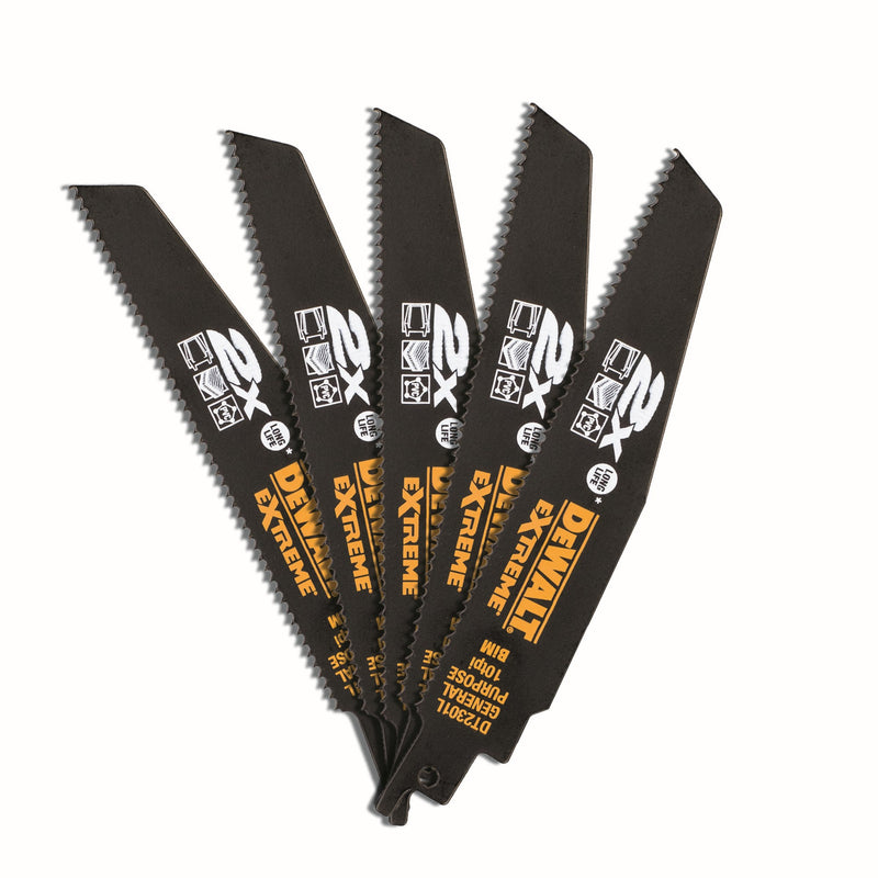 Dewalt (DT2301L-QZ) EXTREME 152mm 10TPI General Purpose Reciprocating Blades (5 Pk)