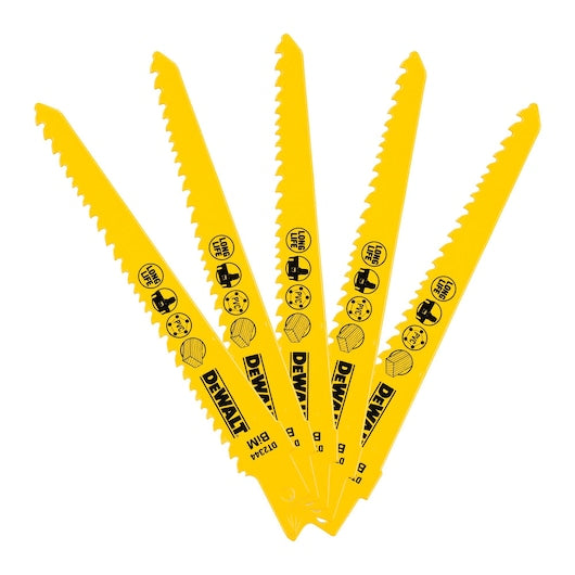 Lâmina de serra recíproca bimetálica para madeira Dewalt (DT2344-QZ) de 152 mm e 6 TPI (pacote com 5)