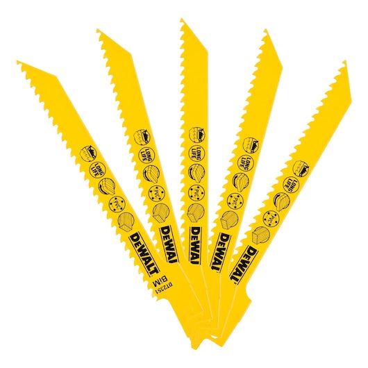 Lâmina de serra recíproca bimetálica para madeira Dewalt (DT2351-QZ) 152 mm 6 TPI (pacote com 5)