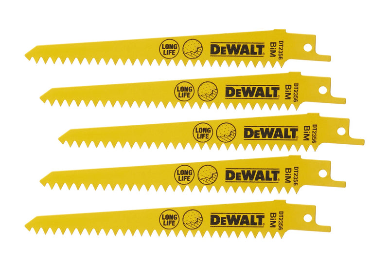 Dewalt (DT2356-QZ) 152mm 6TPI Plasterboard Bi-Metal Reciprocating Blade (5 Pk)