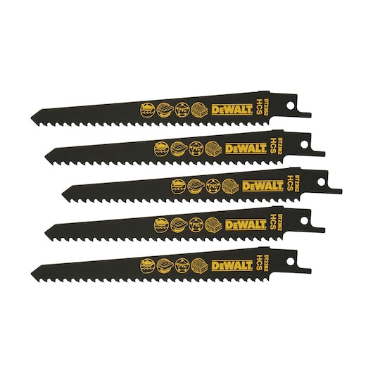 Lâmina de serra recíproca bimetálica para madeira Dewalt (DT2362-QZ) 152 mm 6 TPI (pacote com 5)