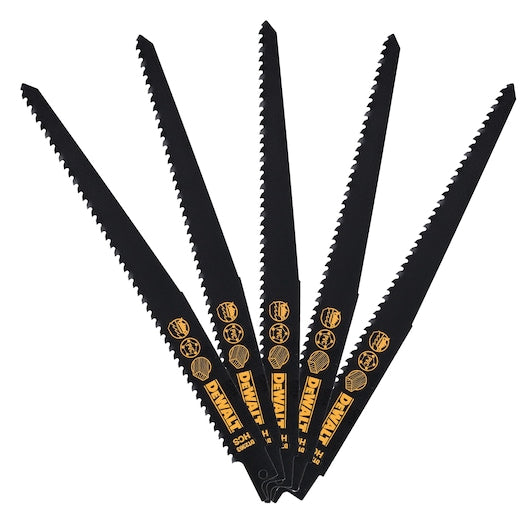 Lâmina de serra recíproca bimetálica para madeira Dewalt (DT2363-QZ) 228 mm 6 TPI (pacote com 5)