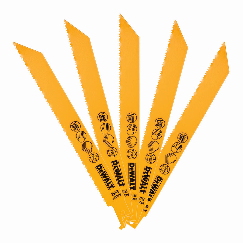 Dewalt (DT2387-QZ) 203mm 6TPI Wood Bi-Metal Reciprocating Blade (5 Pk)