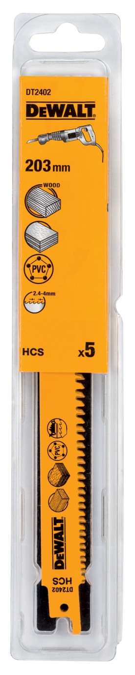 Dewalt (DT2402-QZ) 203mm HCS Wood Reciprocating Saw Blades (5 Pk)