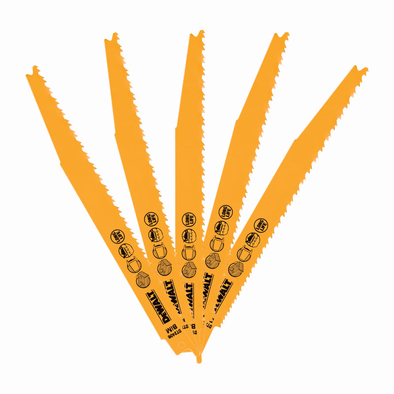 Dewalt (DT2406-QZ) 203mm 6TPI Wood Bi-Metal Reciprocating Blade (9 Pk)