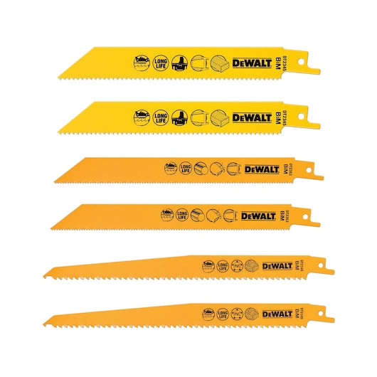 Conjunto de lâminas mistas bimetálicas Dewalt (DT2444-QZ) para serra recíproca, com estojo de armazenamento TOUGHCASE®+ (6 peças).