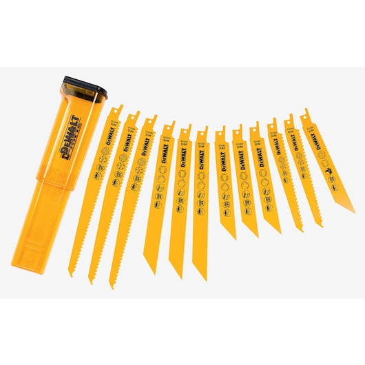 Conjunto de lâminas recíprocas bimetálicas mistas Dewalt (DT2445-QZ) com estojo de armazenamento (12 peças)
