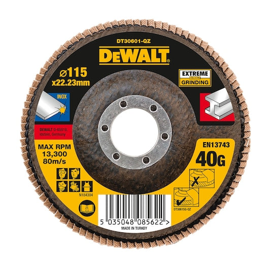 Disco de lixa flap de óxido de zircônio Dewalt (DT30601-QZ) EXTREME® 115 mm 40P T27