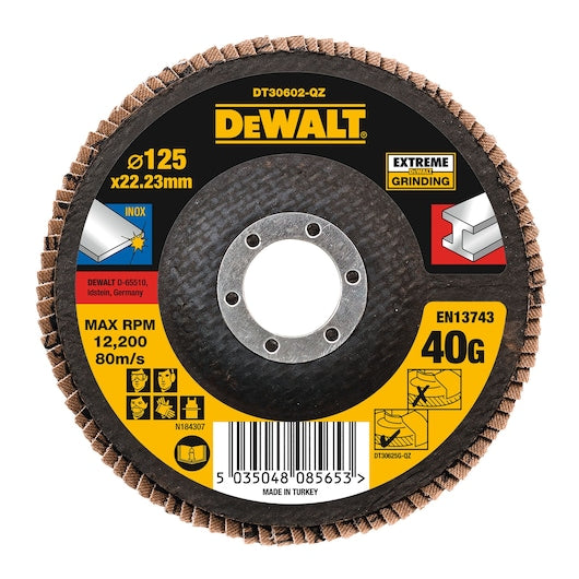 Disco de lixa flap de óxido de zircônio Dewalt (DT30602-QZ) EXTREME® 125 mm 40P T27