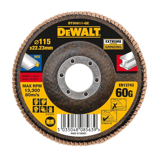Disco de lixa flap de óxido de zircônio Dewalt (DT30611-QZ) EXTREME® 115 mm 60P T27