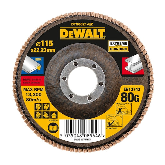 Disco de lixa flap de óxido de zircônio Dewalt (DT30621-QZ) EXTREME® 115 mm 80P T27