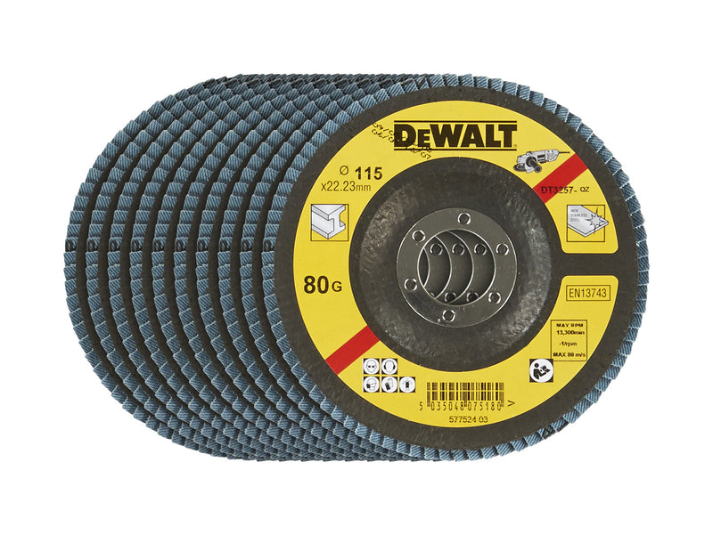 Dewalt (DT3257-QZ) 115mm 80P T29 Zirconium Oxide Flap Disc (10 Pk)