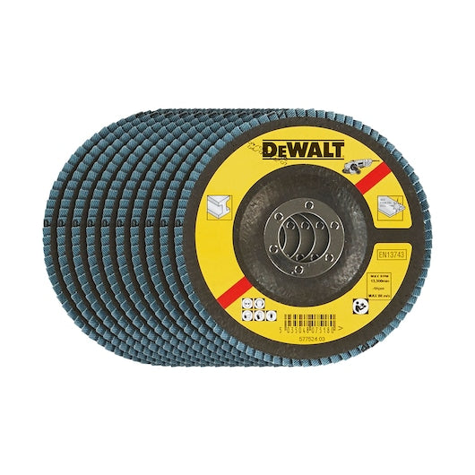 Disco de lixa flap de óxido de zircônio Dewalt (DT3258-QZ) 115 mm 120P T29 (pacote com 10)