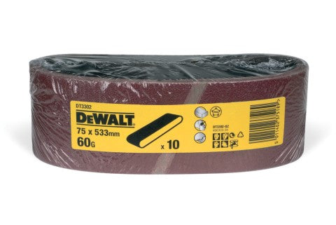 Dewalt (DT3302-QZ) 75mm x 533mm 60P Multi-Purpose Sanding Belt (10 Pk)