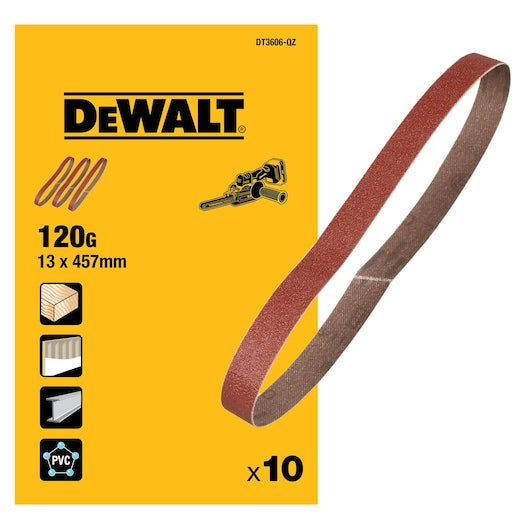 Lixa de cinta Dewalt (DT3606-QZ) 13 mm x 457 mm 120P (pacote com 10)