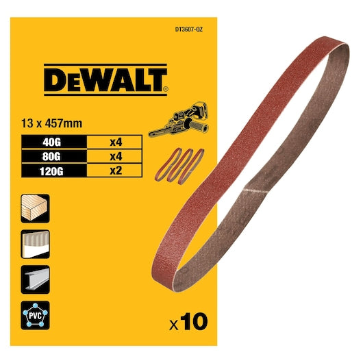 Lixas de cinta Dewalt (DT3607-QZ) 13mm x 457mm 40P, 80P, 120P (pacote com 10)