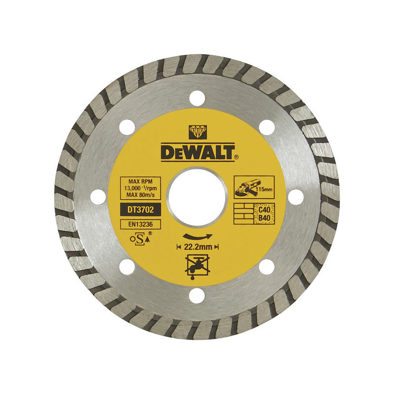 Disco de diamante multiusos Turbo Dewalt (DT3702-QZ) de 115 mm x 22,23 mm x 2,1 mm