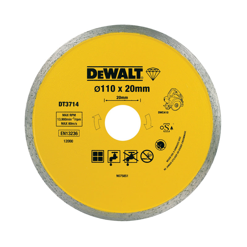 Dewalt (DT3714-QZ) 110mm x 20mm Continuous Tile/Ceramics Diamond Wheel