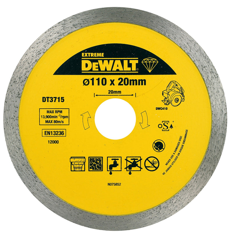 Dewalt (DT3715-QZ) 110mm x 20mm Continuous Tile / Ceramics Diamond Wheel