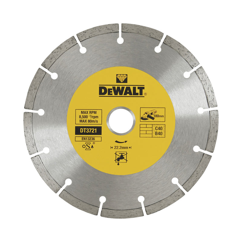 Disco de diamante multiusos segmentado Dewalt (DT3721-QZ) de 180 mm x 22,23 mm