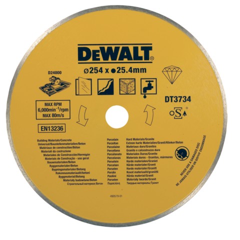 Disco de diamante continuo para cerámica/azulejos Dewalt (DT3734-XJ) de 250 mm x 25,4 mm x 1,6 mm