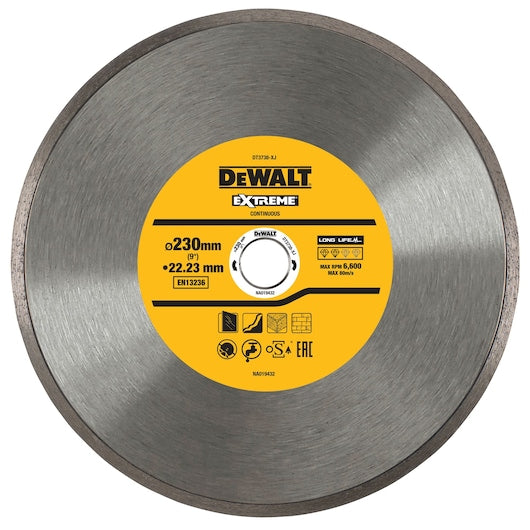 Disco diamantado contínuo Dewalt (DT3738-XJ) EXTREME® 230 mm x 22,23 mm x 2,1 mm para azulejos/cerâmica