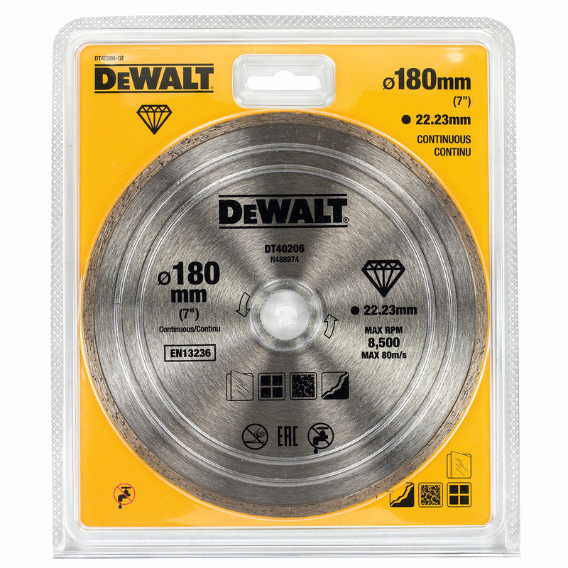 Dewalt (DT40206-QZ) Disco diamantado contínuo para cerâmica/azulejos de 180 mm x 22,23 mm