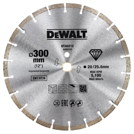 Disco de diamante segmentado Dewalt (DT40212-QZ) 300 mm/25,4 mm
