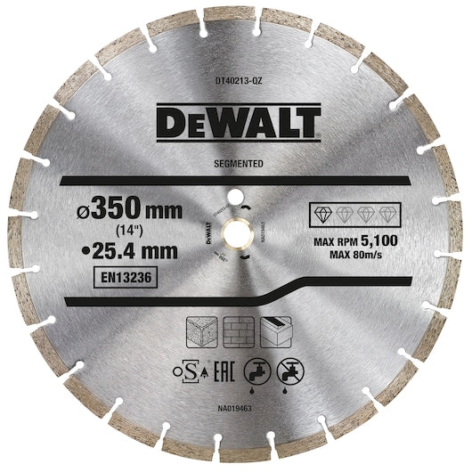Disco de corte diamantado segmentado para uso geral Dewalt (DT40213-QZ) 350 mm x 25,4 mm x 20 mm