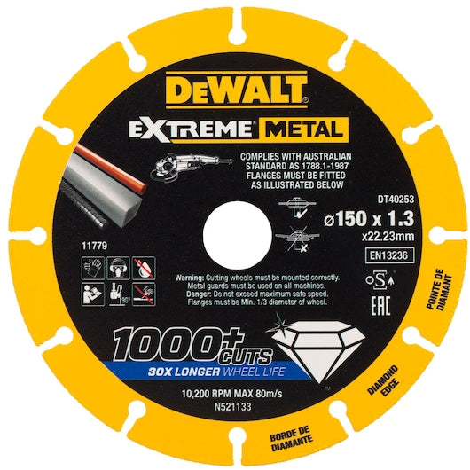 Disco diamantado Dewalt (DT40253-QZ) EXTREME® 150 mm x 22,23 mm x 1,3 mm