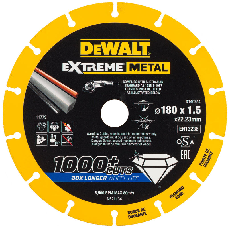 Disco de diamante Dewalt (DT40254-QZ) EXTREME de 180 mm x 22,23 mm x 1,5 mm