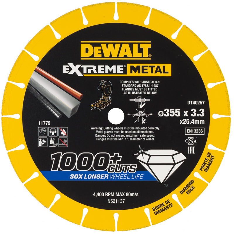 Disco de diamante Dewalt (DT40257-QZ) EXTREME de 355 mm x 25,4 mm x 3,3 mm
