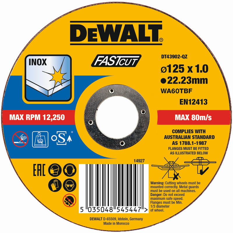 Dewalt (DT43902-QZ) EXTREME 125mm x 1mm x 22.23mm Bonded Abrasive Inox Cutting Disc