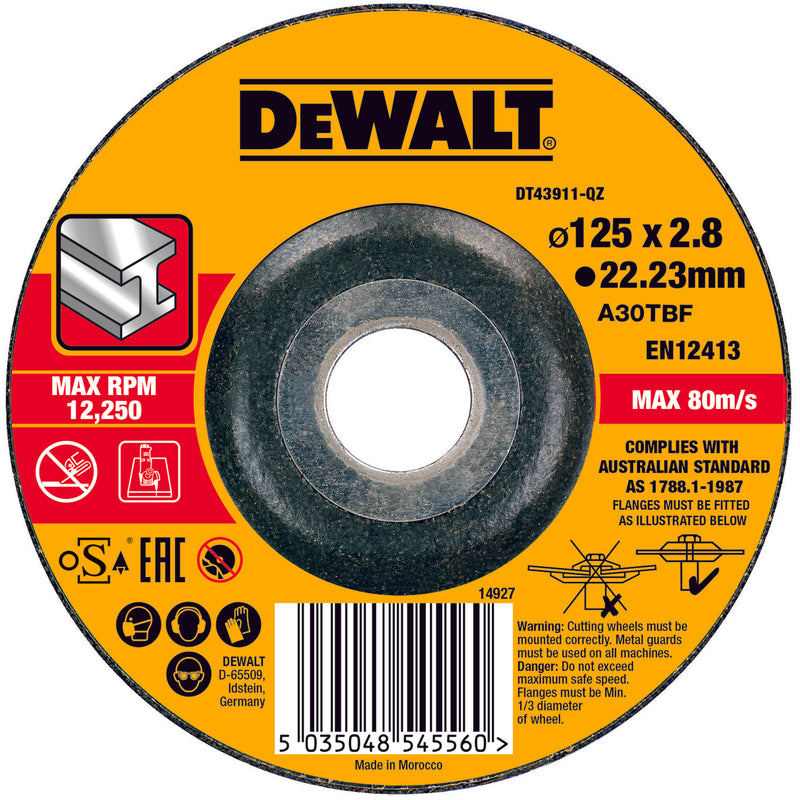 Dewalt (DT43911-QZ) EXTREME 125mm x 3mm x 22.23mm Angle Grinder Metal Cutting Disc