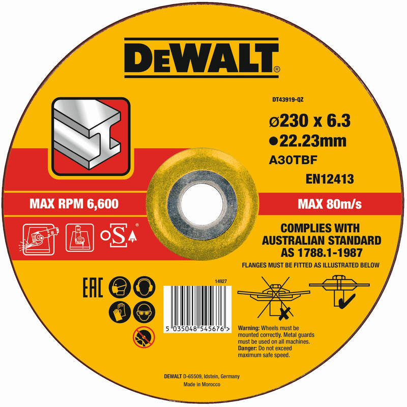 Dewalt (DT43919-QZ) EXTREME 125mm x 6mm x 22.23mm Bonded Abrasive Metal Grinding Disc