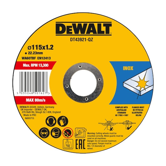 Disco de corte fino de alto desempenho Dewalt (DT43921-QZ) 115 mm x 1,2 mm x 22,23 mm (10 unidades)