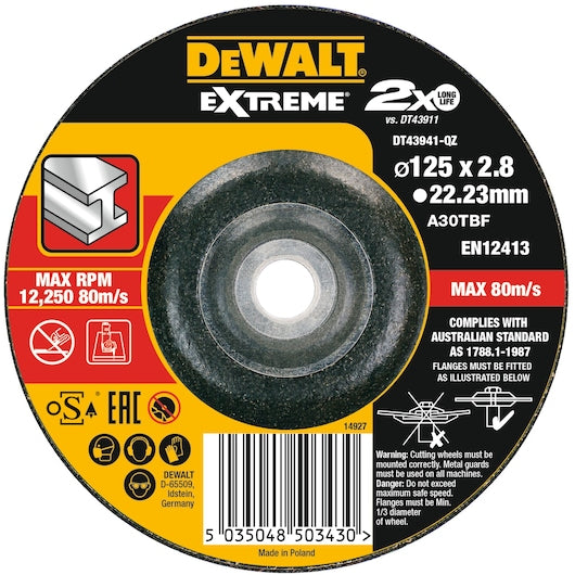 Disco de corte Dewalt (DT43941-QZ) EXTREME® com liga, 125 mm x 3,0 mm x 22,23 mm